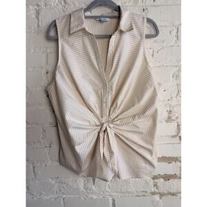 Nine West Beige White Striped Tie Front Sleeveless Blouse XXL Casual Top